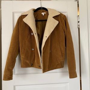 Corduroy brown bomber jacket with fur collar